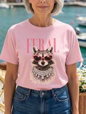 Pink 'Feral' Raccoon Graphic Tee
